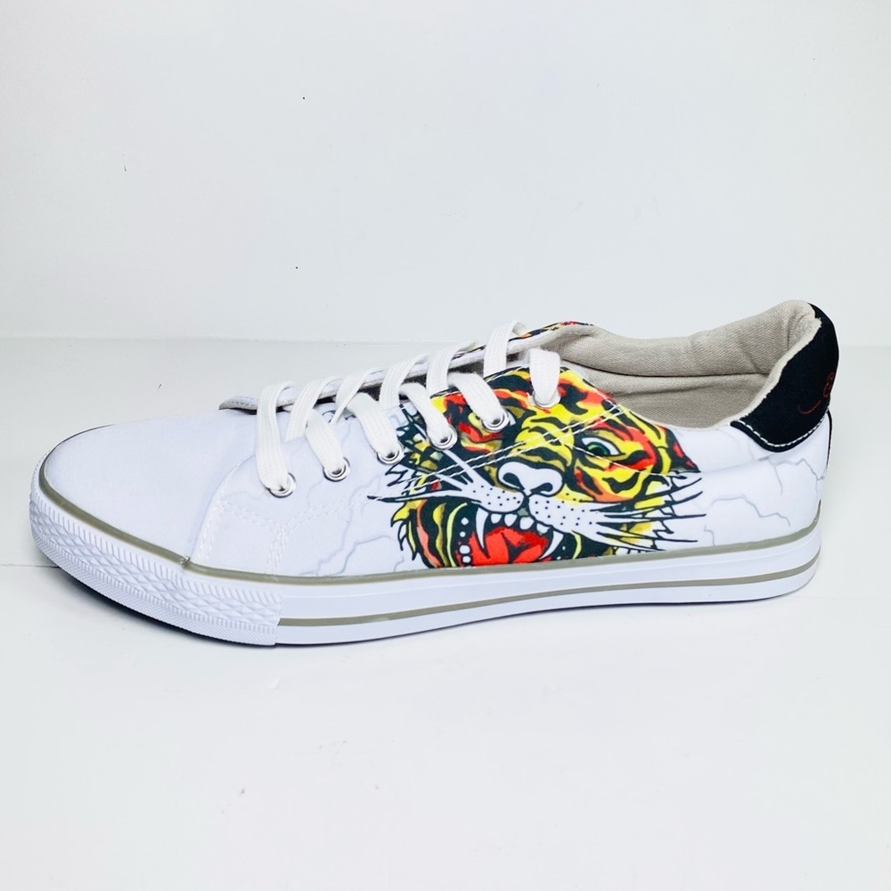 Ed‎ Hardy Men’s Sneaker White Tiger Canvas Size 9.5